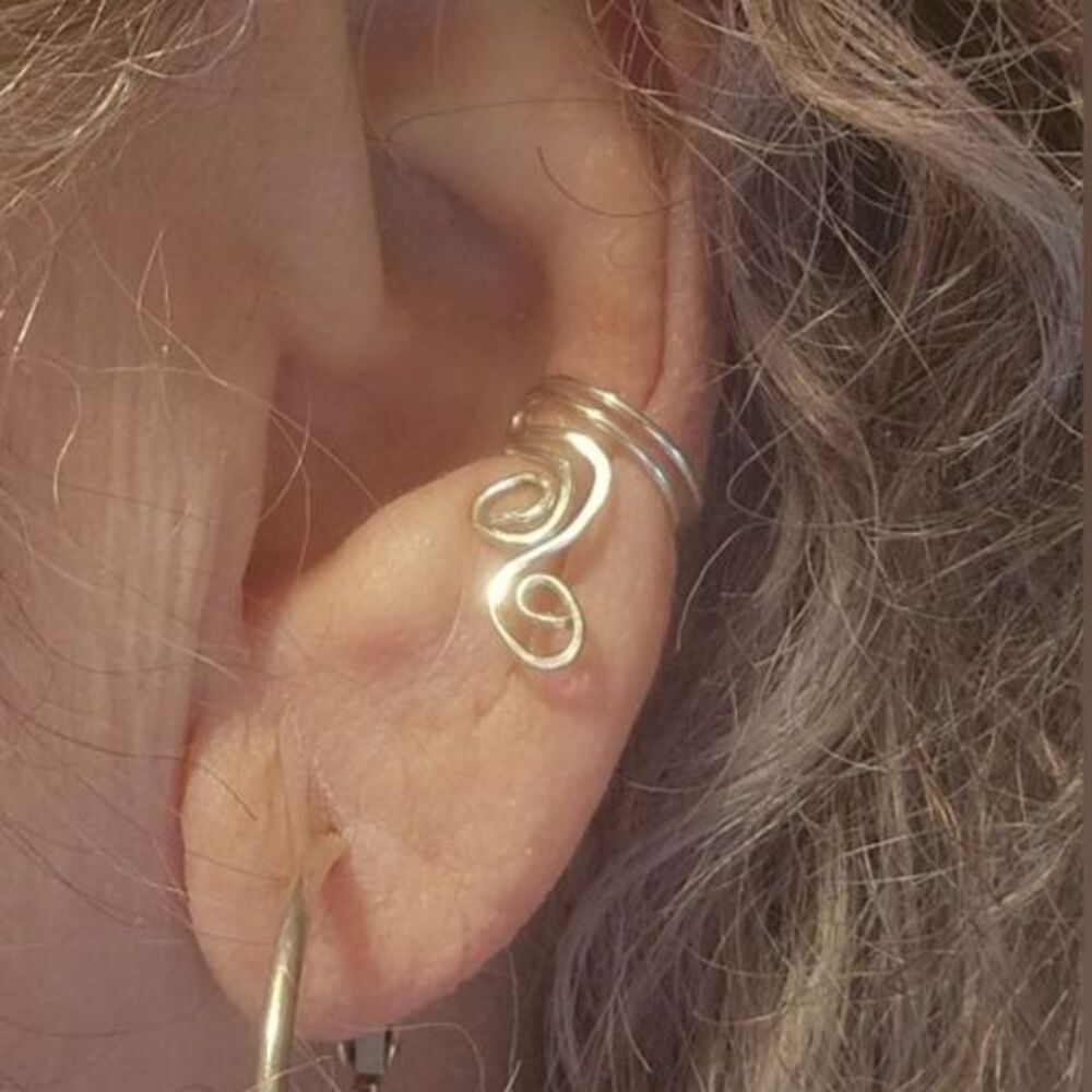 HANDCRAFTED Wire Wrapped Ear Cuff - Artisan Wave Design - Silver Gold or Bronze
